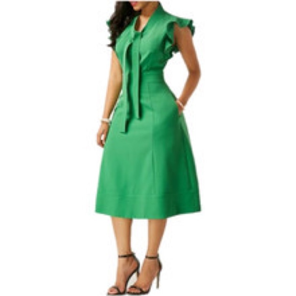 Dress sassy Bow tie midi dress ruffle sleeves